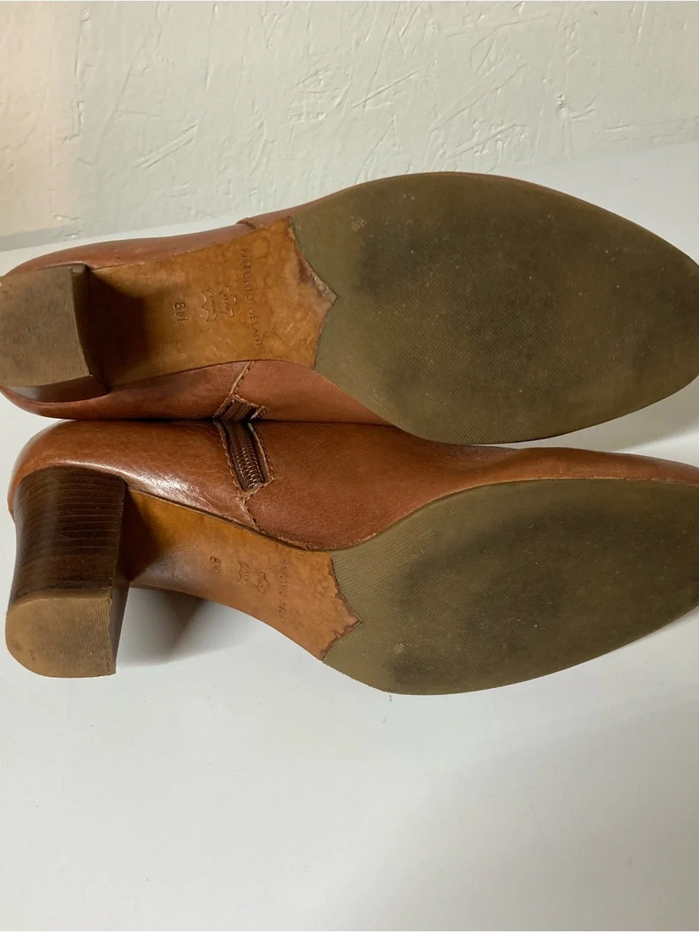 ANTONIO MELANI Cognac Leather Ankle Booties with Buckle Detail inside wear